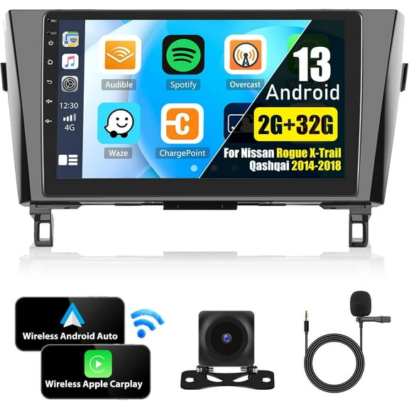 LICHENGTAI Android 13 Car Radio Stereo for Nissan Rogue X-Trail Qashqai 2014-2018 with Wireless Apple Carplay Android Auto, 10.1" HD Touchscreen Car Radio with Bluetooth, FM/RDS, SWC, GPS