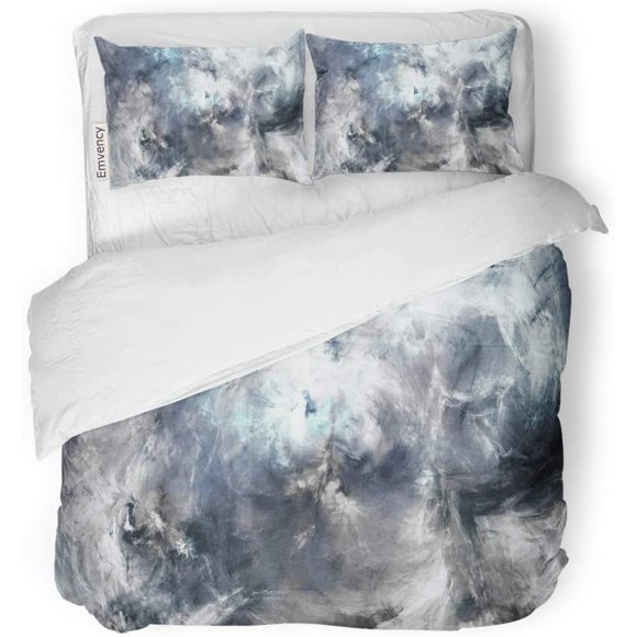 POGLIP 3 Piece Bedding Set Surreal Cloudscape Abstract Dark Sky Shiny Clouds Fantasy Pattern Lighting Effect Beautiful Futuristic Painting Twin Size Duvet Cover with 2 Pillowcase for Bedding Room