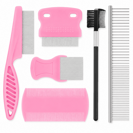 6 Pack Flea Comb Set for Dogs and Cats, Fine and Wide Tooth Pet Grooming Combs for Fleas, Ticks, Tear Stains and Tangles