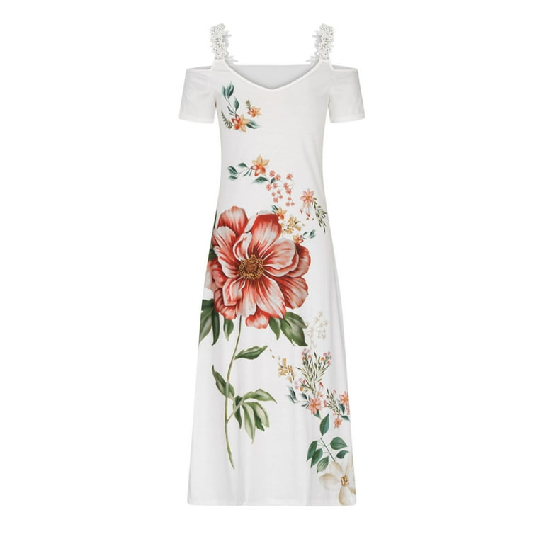 knee length dresses for ladies Flower Fan Tapestry Off-White Midi Dress – FARM Rio