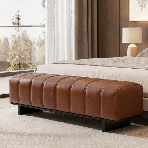 Christopher Knight Home 63.6" Modern PU Leather Dining Bench with Rubberwood Legs, Brown