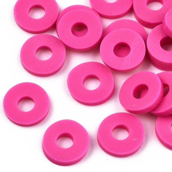 Handmade Polymer Clay Beads for DIY Jewelry Crafts Supplies Disc/Flat Round Heishi Beads Hot Pink 6x1mm Hole: 2mm 1175pcs/50g