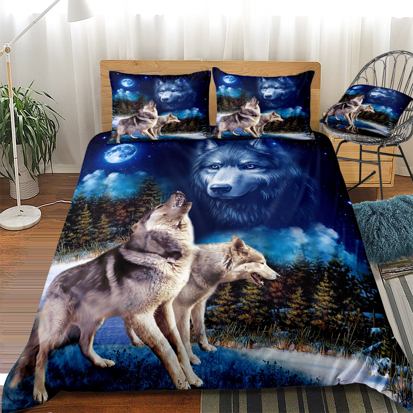 Move Over Wolf Bedding Sets Twin Cartoon Duvet Cover Set Wolves Pattern Microfiber Duvet Cover