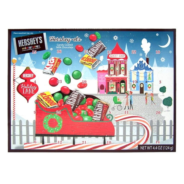 2022 Christmas Candy Countdown Calendar Hershey Miniatures and Candy Coated Milk Chocolate Pieces Filled 2020