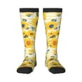 thumbnail image 2 of Picia Women Crew Soft Moisture-wicking Socks Blue Floral Sunflower Pattern Design Cotton Socks, One Size fit All, 2 of 9