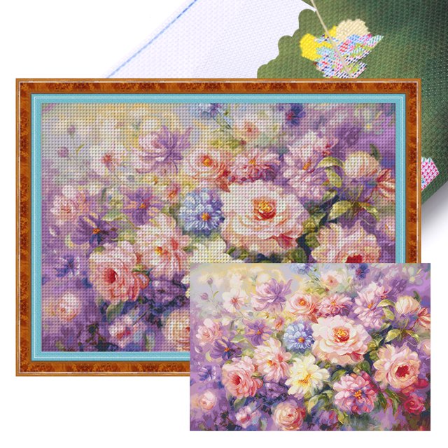 Hilo Algodón Egipcio Bordado Punto Cruz Con Flores Estampadas 14 Quilates 126x97cm