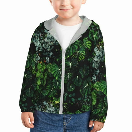 

Lukts Lush Foliage Green Plant Print Children s Long-Sleeved Sun Protection Clothing Hooded Sweatshirts for Boys and Girls Outdoor Sports-5 Years