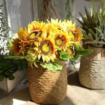 FESTFENDS Rattan Flower Basket Seagrass Yellow 1Pcs Woven