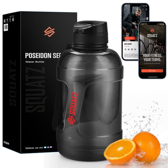 Squatz 2300 mi 78 oz Poseidon Water Bottle Series Sports Big Volume Wide Mouth Opening, (Black)