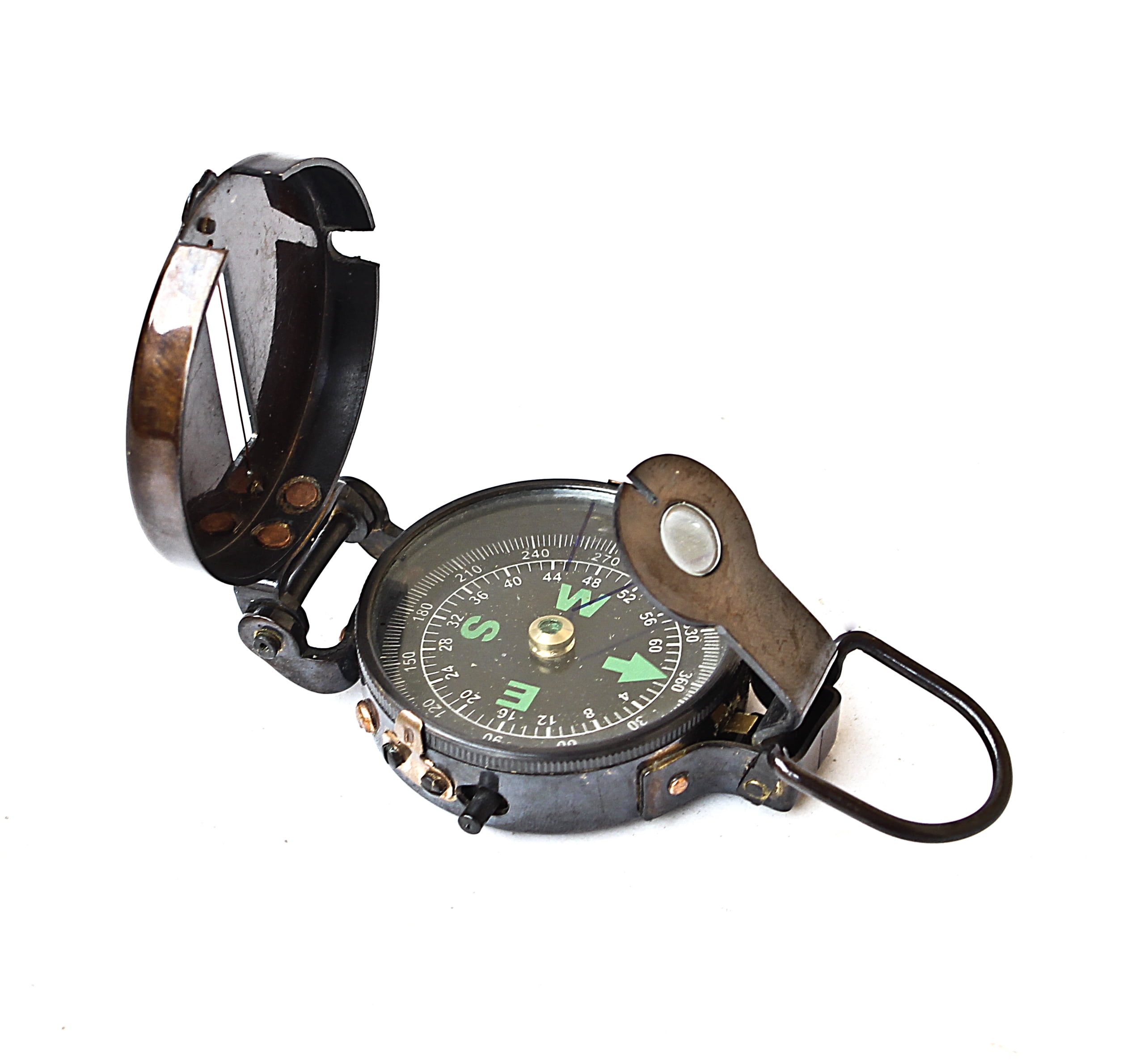 Lensatic black military Compass vintage antique navigational marine, 3 inches , Antique Brass Finish