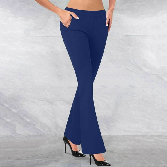 Odbmxy Women Leggings Knit Flare-Leg Womens Plus Yoga Long Dressy Solid with Pockets Blue Jegging Slim Pants,4XL