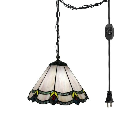 

FSLiving Tiffany Pendant Light Equipped with in-Line Dimmer Switch Plug in Cord （15Ft） European Mediterranean Creative Individual Pendant for Restaurant Bedroom Study Bar - 1 Pack