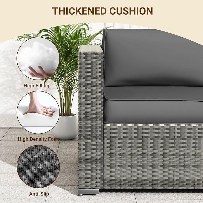 UDPATIO Patio Furniture Sets, Modular Rattan Outdoor Patio Sectional Furniture Sofa Set, Wicker Patio Conversation Set for Backyard, Deck w/Coffee Table, 7PC Grey/Blue (Include Sofa Cover)