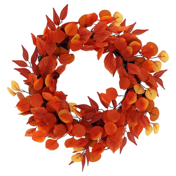 Eucalyptus Leaves Wreath, Orange and Yellow, 24", Fall by Way To Celebrate