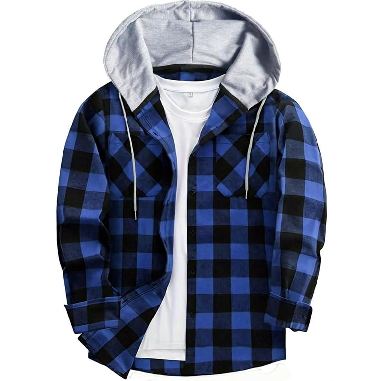 Men gingham hooded shirt sale