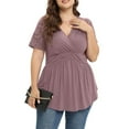thumbnail image 2 of Womens Plus Size Plus Size Cutout Asymmetric Cold Shoulder T-Shirt V-Neck Tops, 2 of 7