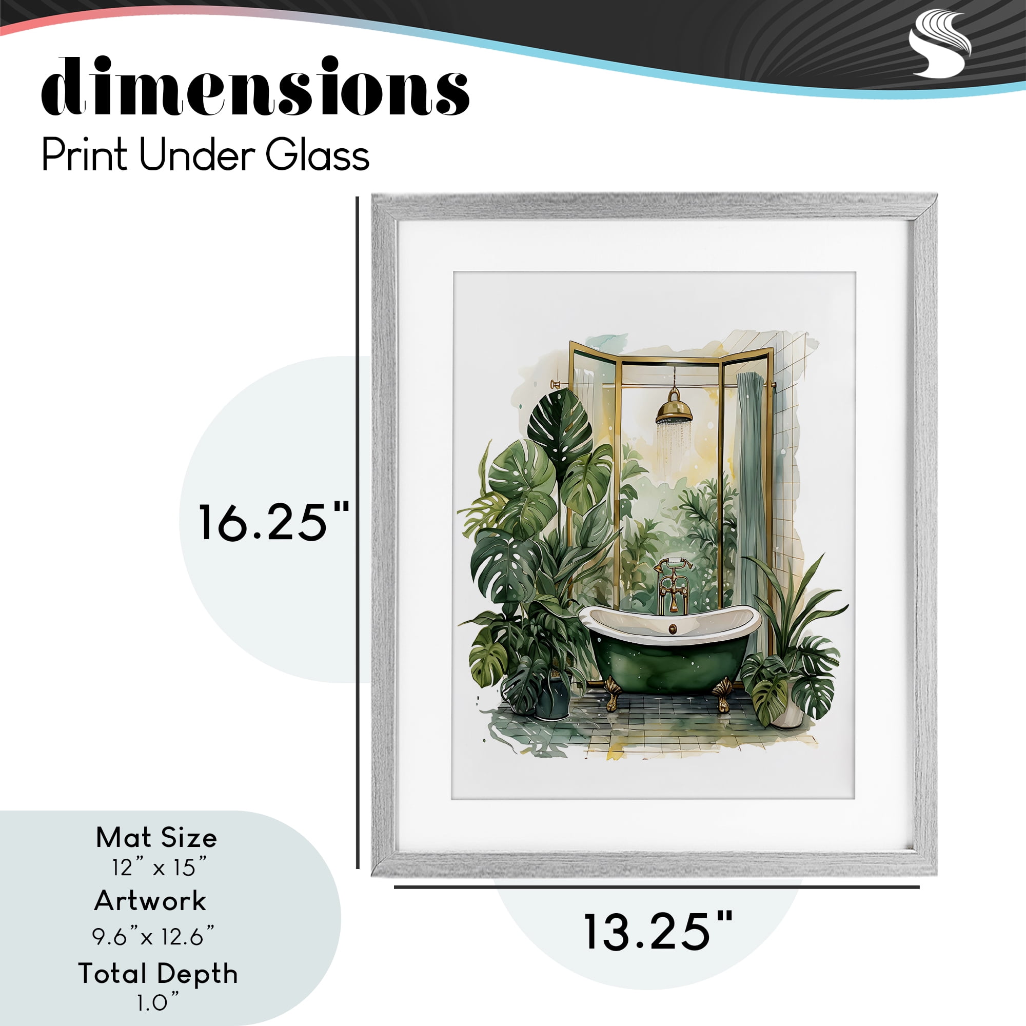 Bathtub in Tropical Oasis Gray Framed Print Under Glass, design by Lettered and Lined