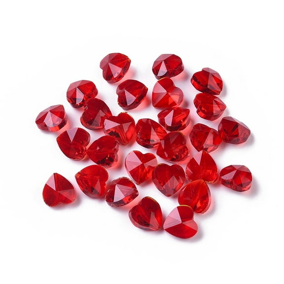 Transparent Glass Beads Faceted Heart Red 10x10x7mm Hole: 1~1.2mm 10pc