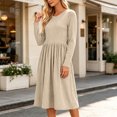 thumbnail image 6 of Bosfbaoi Dresses for Women Round Neck Long Sleeve Striped High Waist Flowy Midi Dress, 6 of 7