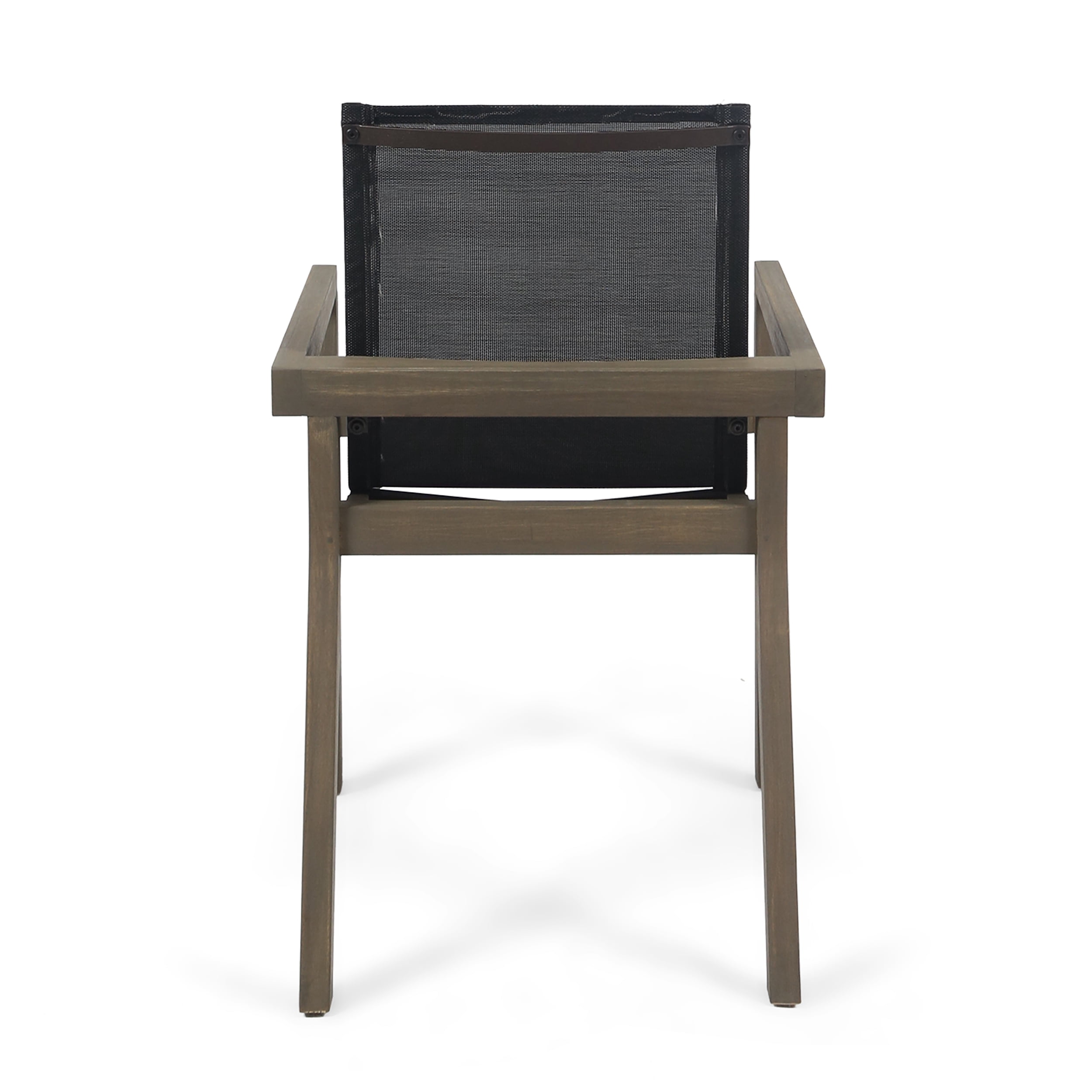Outdoor Dining Chairs Set of 2 – Solid Wood Frame with Mesh Seat, Weather-Resistant Patio Chairs with Armrests for Backyard or Poolside