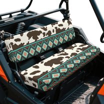 Yuyamidu Aztec Brown Cow Print UTV Bench Seat Cover Non-Slip All-Weather Protection Elastic Edging Mule Seat Cover Fit for Mule 3000 3010 3020 4000 4010 2001-2024