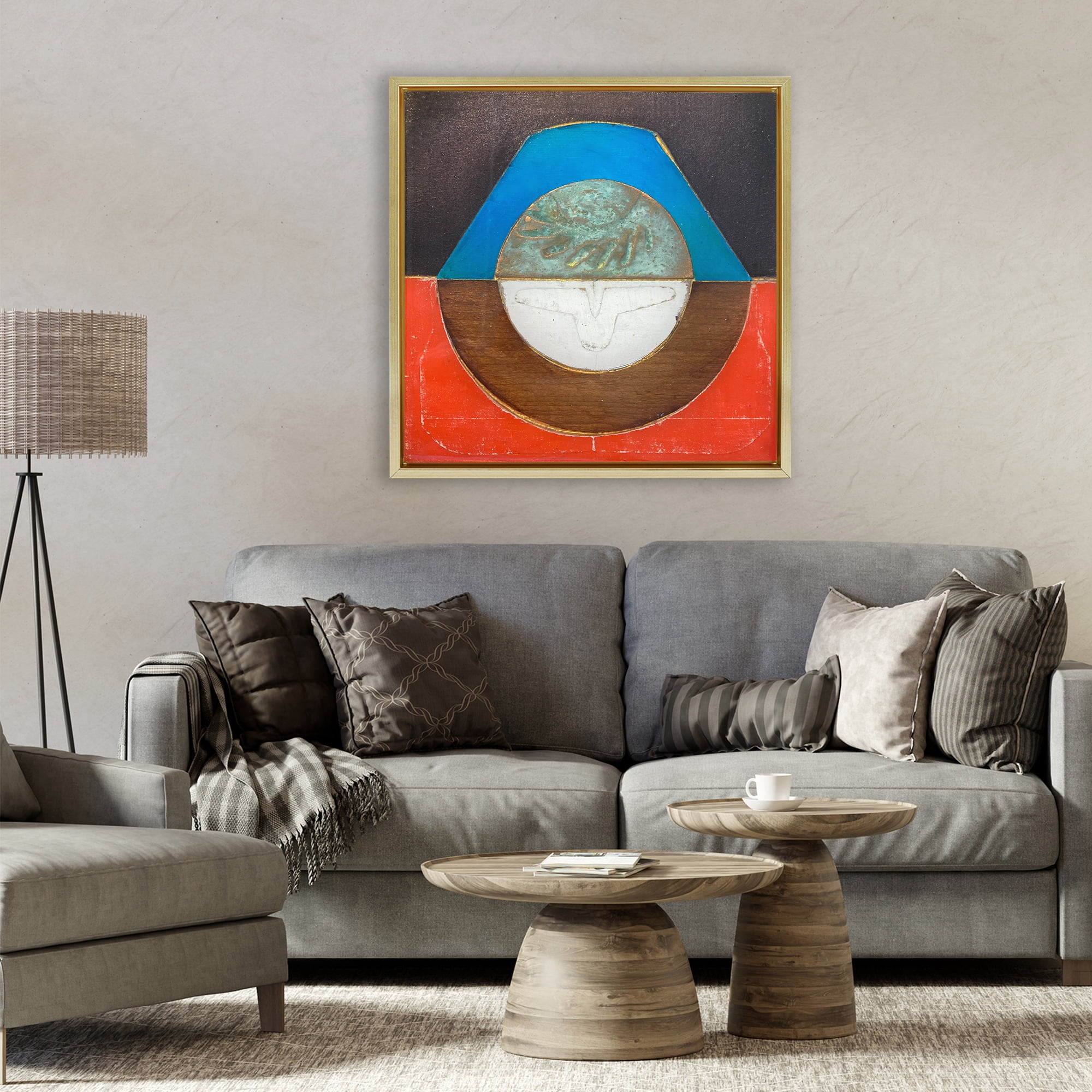Stupell Industries Round Rustic Symmetry Gold Framed Floater Canvas Wall Art, design by Matthew Finger