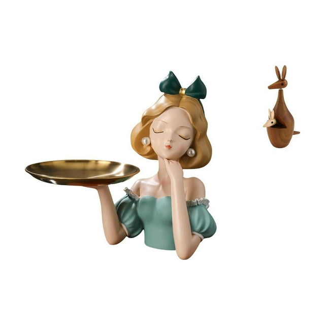 Estatua de princesa de resina de arte moderno, bandeja para llaves, multiusos, para guardar dulces, adorno de escritorio, recuerdo decorativo para fie