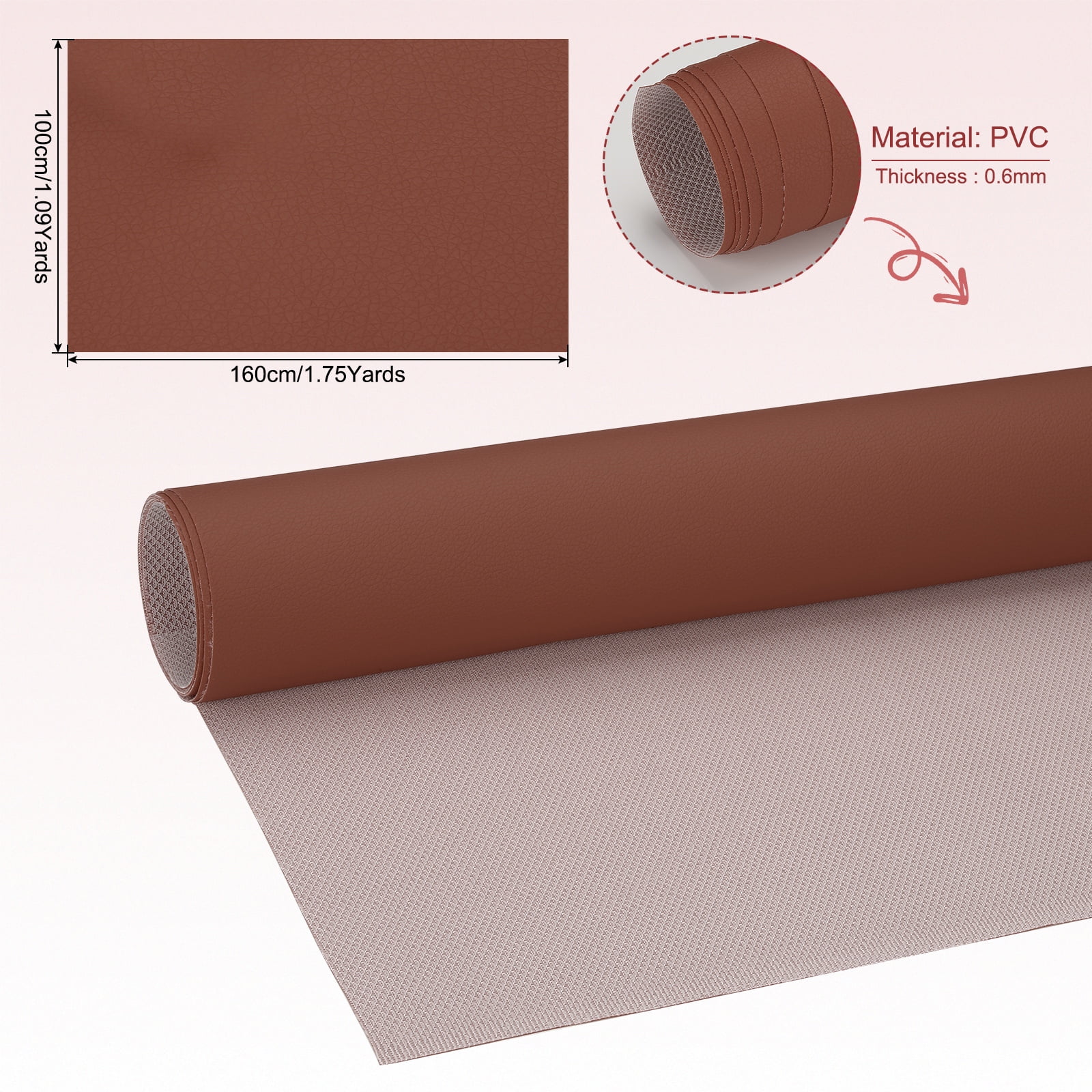 63x39.4in Faux Leather Sheets, Faux Leather Fabric Sheets Vinyl Fabric Synthetic Soft Waterproof for Replacement Upholstery Car, Brown Red