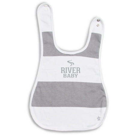 Gray Fits Years - Pavilion - River Baby - Livin' The Beach Life - Reversible Gray Striped Baby Bib - Fits Babies Sizes 6 Months To 3 Years