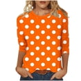 thumbnail image 1 of T-Shirts Grande Taille pour Femmes à Manches 3/4 à Pois, Col Ras du Cou, T-Shirts Graphiques de Base, Hauts d'Été Décontractés (4TG, Orange), 1 of 6