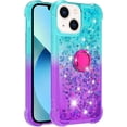 thumbnail image 3 of Cute Clear Case for iPhone 14 Plus with Ring Kickstand, Bling Gradient Quicksand Glitter Flowing Liquid Floating Case Cover for iPhone 14 Plus JB Bluish Violet, 3 of 14