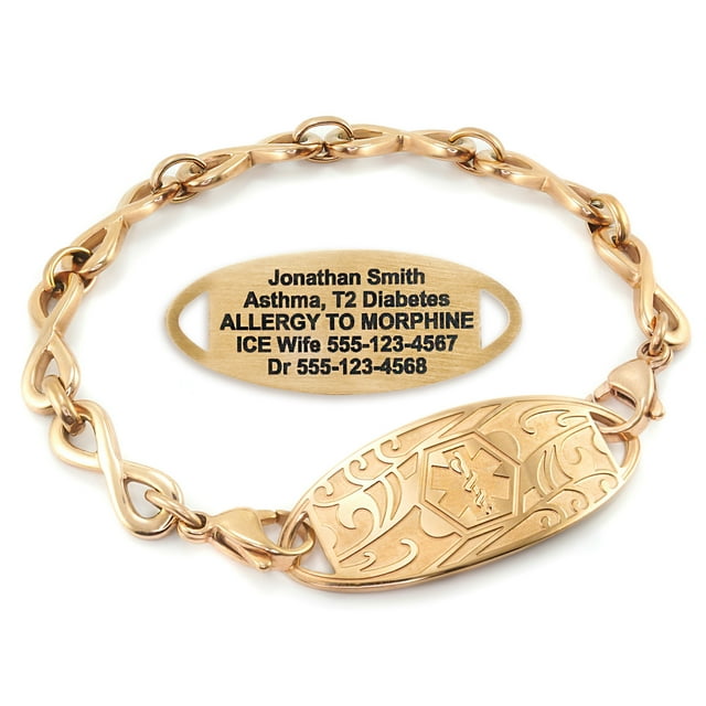 MedicEngraved Rose Gold Stainless Steel Custom Medical Alert Bracelet - 6mm Infinity Link