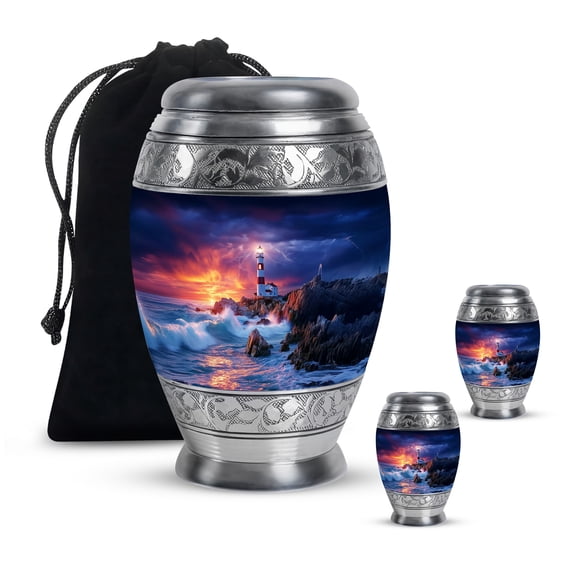 SABURIAL Lighthouse Urn - Large Burial Urn For Ashes Adult Female - Mini Urns For Human Ashes Keepsake - Combo Of 10 Inch & 3 Inch - Memorial Funeral Urns For Male