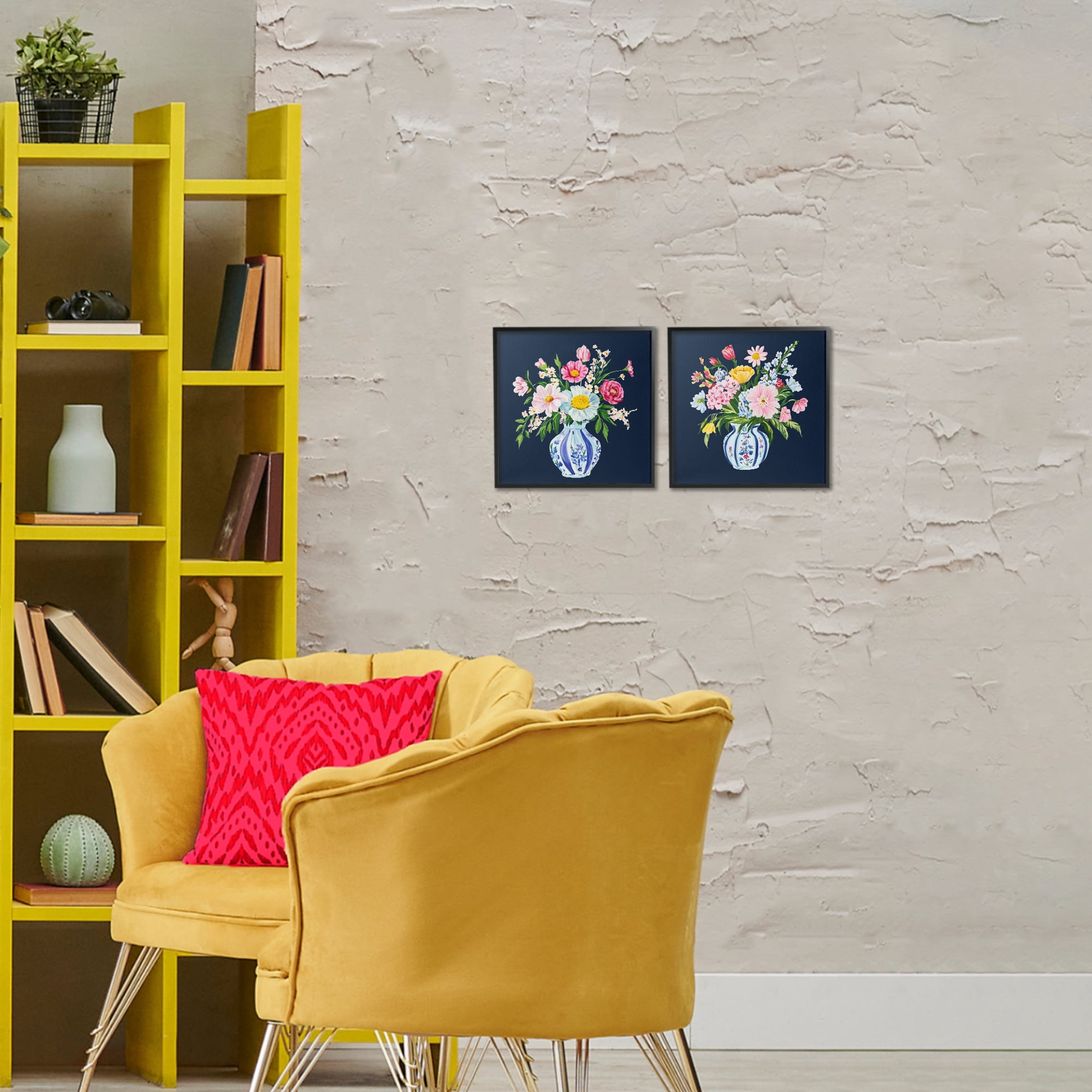 Twin Chinoiserie Vases 2 Piece Black Framed Giclee Art Set, design by Yen