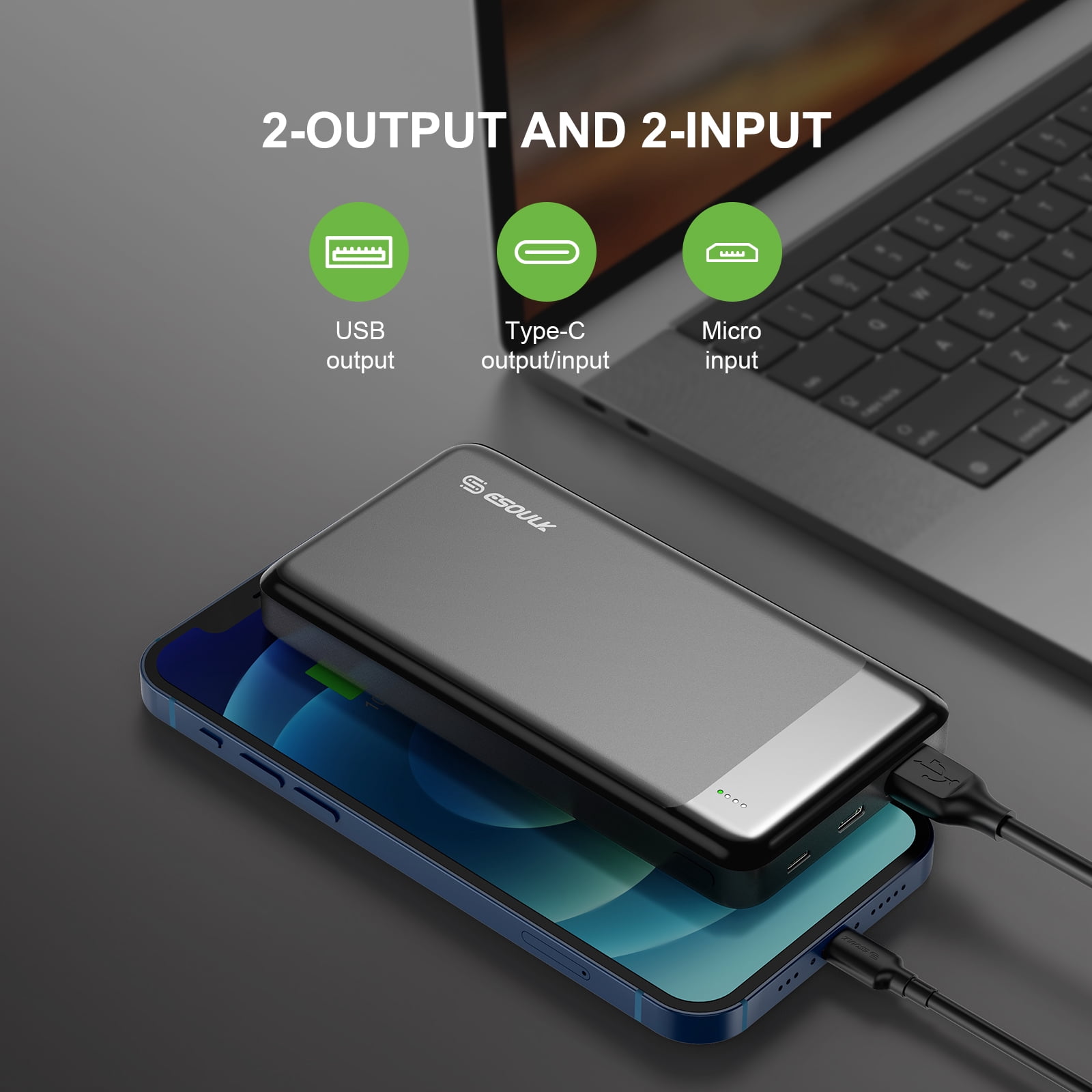 Esoulk 10000mAh USB-C PD20W / QC18W POWER BANK