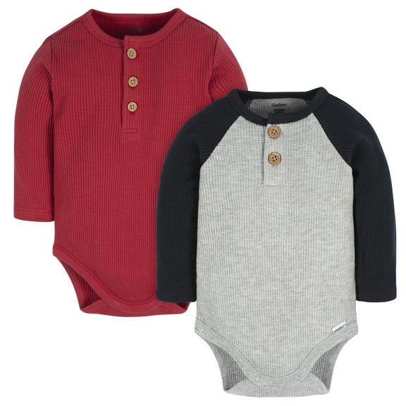 Gerber Pañalero Manga Larga Pack 2 Piezas Body Gris Rojo Bebé body