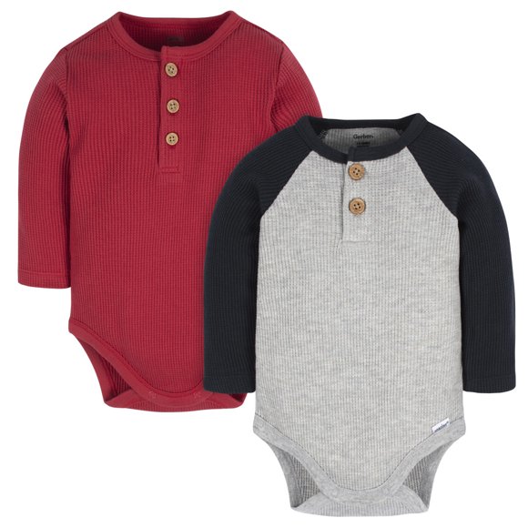 Gerber Pañalero Manga Larga Pack 2 Piezas Body Gris Rojo Bebé body