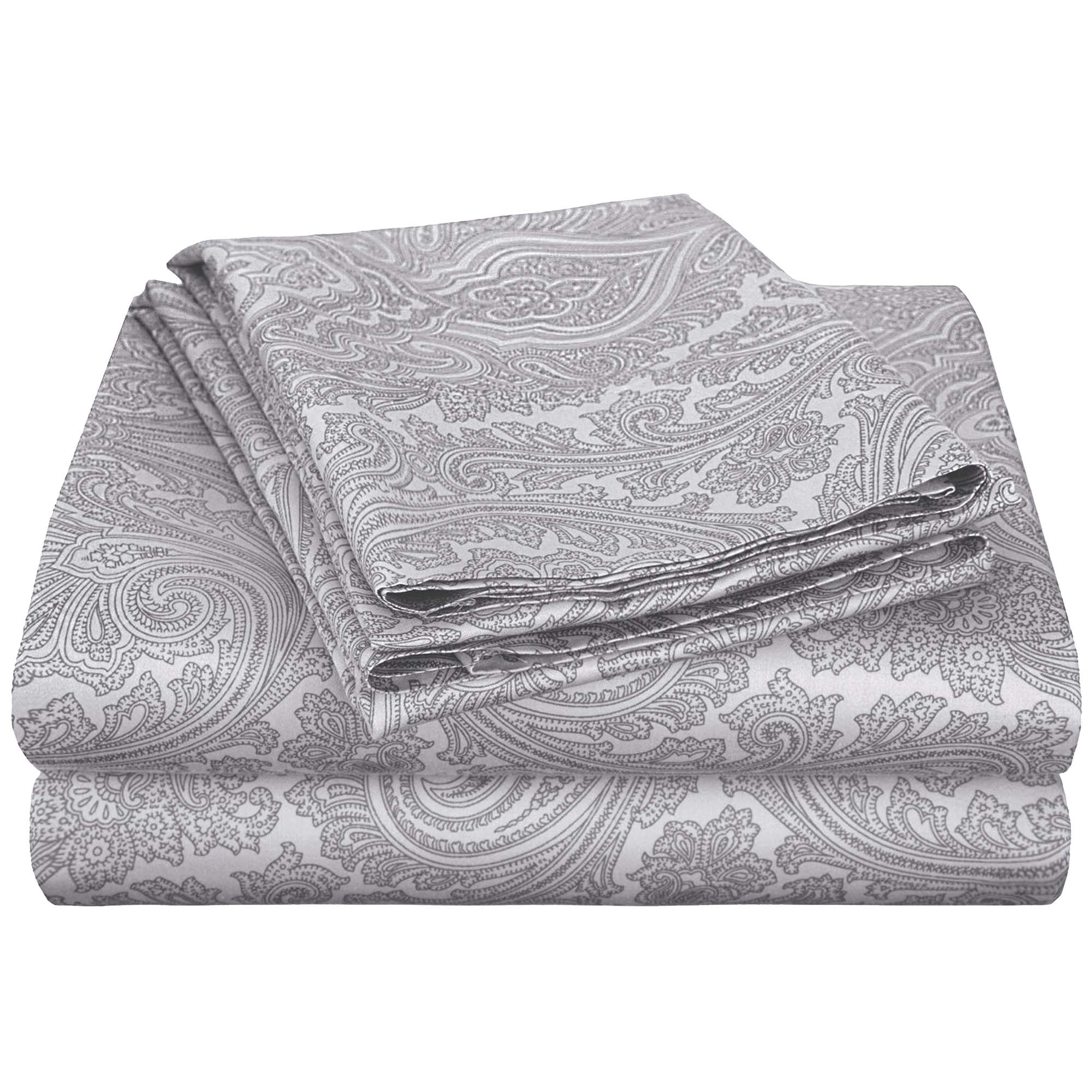 Superior Italian Paisley Cotton Blend Classic Sheet Set, Full, Grey