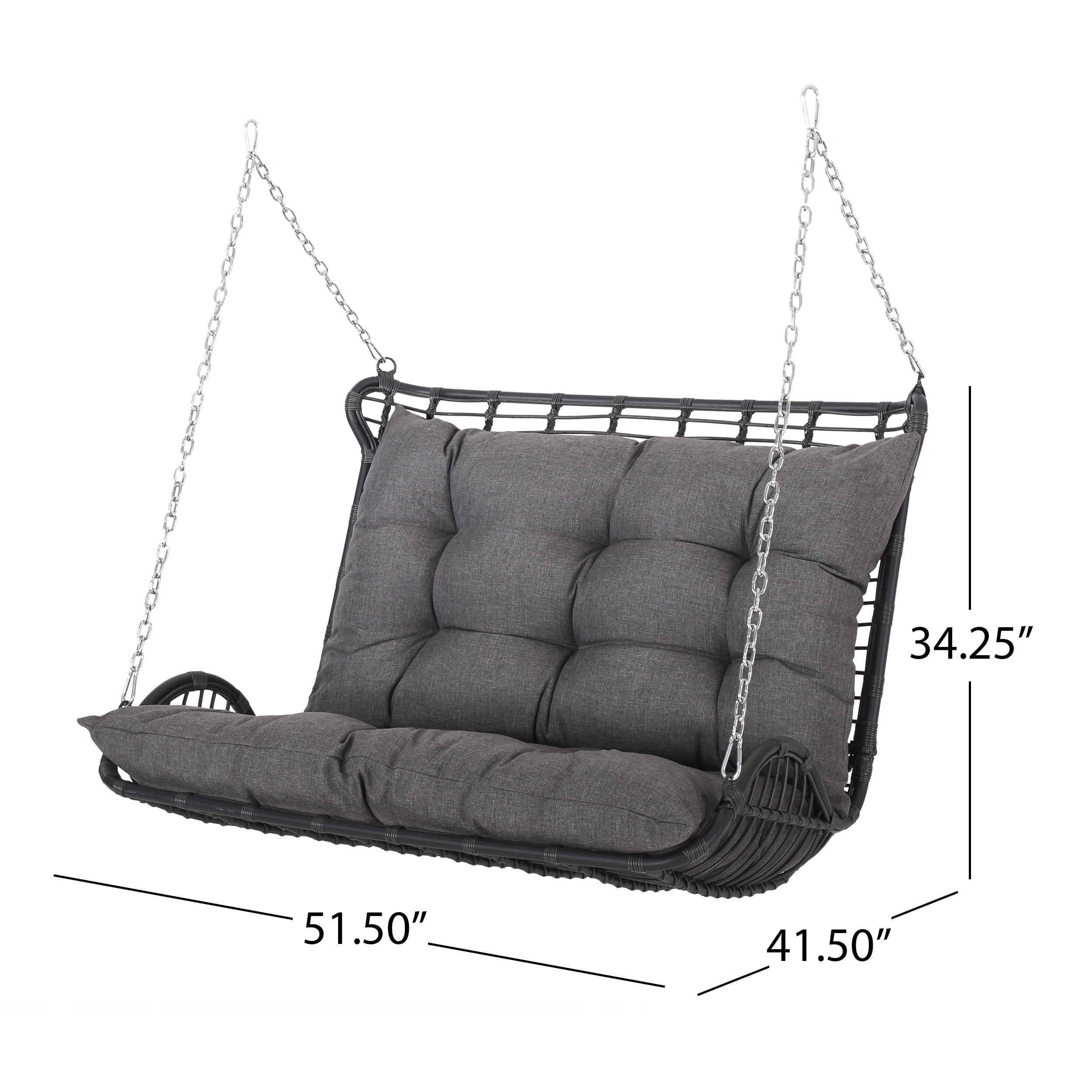 Hurlbut Wicker Outdoor Porch Swing with Cushions, Gray and Dark Gray