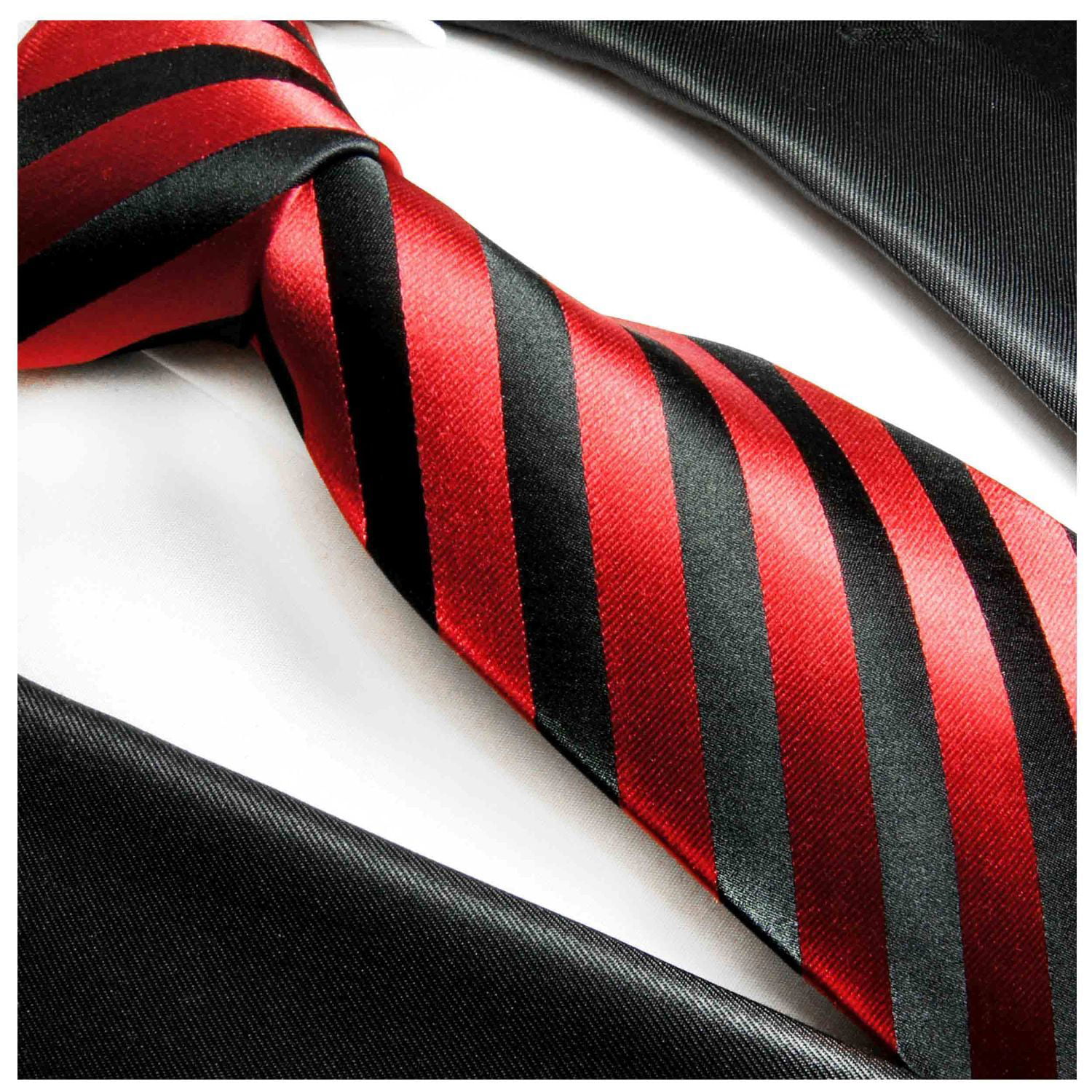 Red and Black Stripes Silk Necktie Set by Paul Malone