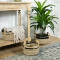 thumbnail image 2 of Northlight Set of 3 Khaki and Black Braid Weave Seagrass Storage Baskets with Handles 13.75", 2 of 6