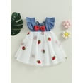 thumbnail image 3 of Aojekbee Baby Girls Summer Dress, Fly Sleeve Neck Strawberry Embroidery Tulle Dress Infant Outfit, 3 of 10