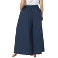 thumbnail image 3 of GRACE & GRANDEUR Women's Plus Size High Waisted Wide Leg Pants Adjustable Tie Waist Lightweight Summer Trousers with Side Pockets 3X Navy blue, 3 of 6