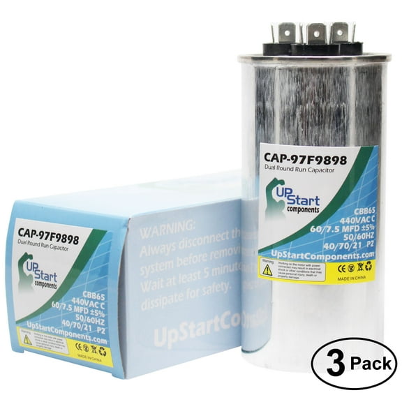 3-Pack 60/7.5 MFD 440 Volt Dual Round Run Capacitor Replacement for Lennox 97H1601 - CAP-97F9898, UpStart Components Brand