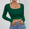 thumbnail image 2 of Thredzr Womens Long Sleeve Scoop Neck Tops Ribbed Long Sleeve Low Cut Casual Shirt Spring Solid Color Fall Winter Tee 06# Green L, 2 of 5