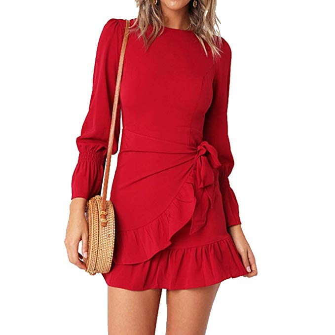 womens red wrap dress