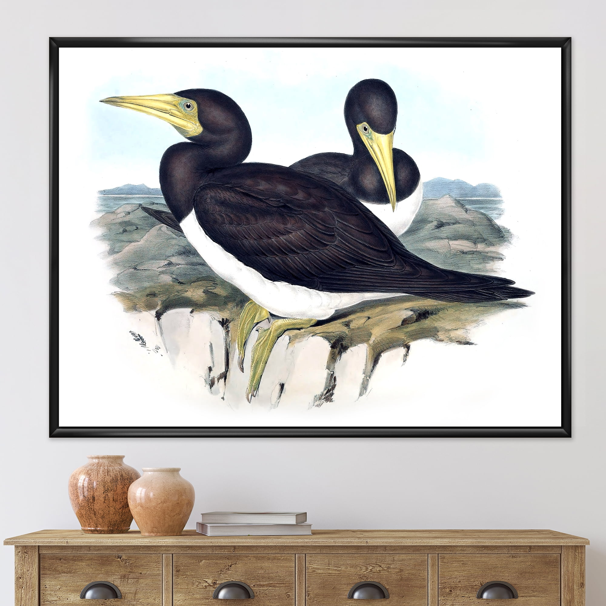 Ancient Australian Birds XII 40 in x 30 in Framed Painting Canvas Art Print, by Designart