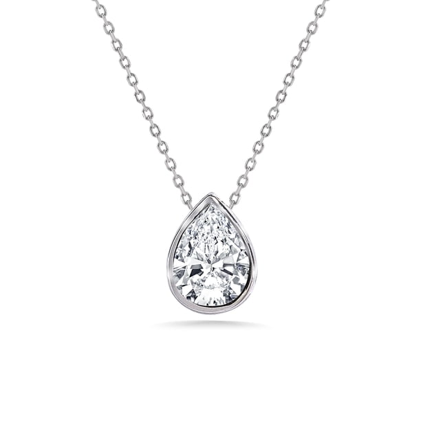 JeenMata Collar con Colgante Deslizante de 1 TCW con Bisel de Moissanita en Forma de Pera para Mujer en Oro Blanco de 18 K sobre Plata