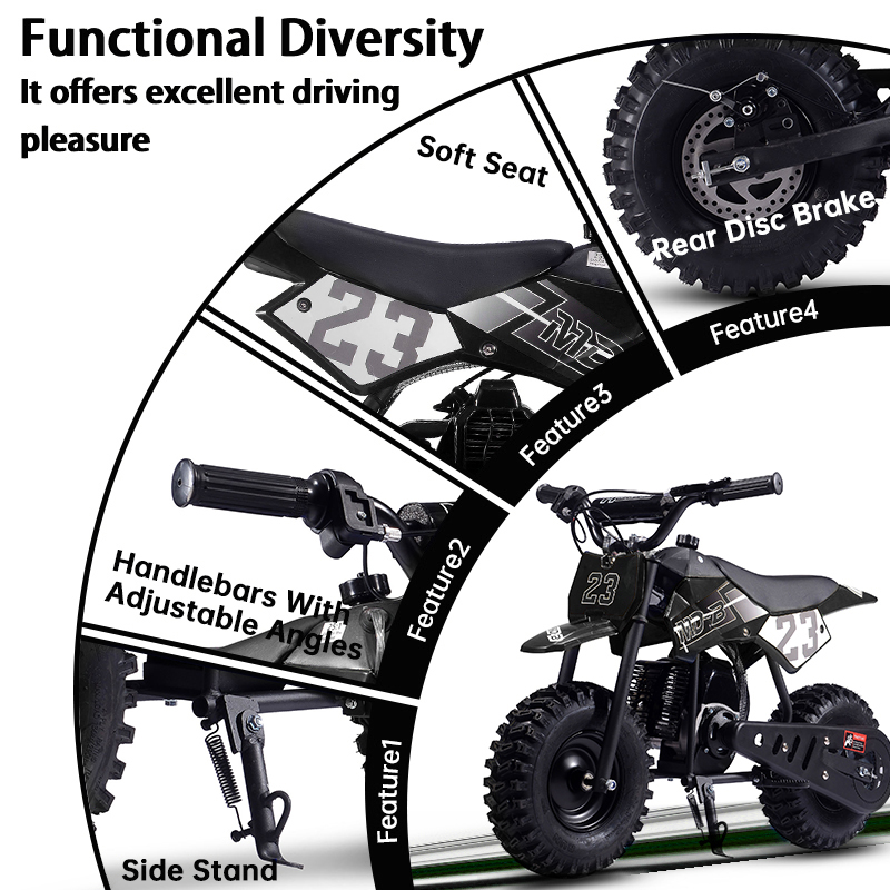 SAY YEAH Mini Bike,Kids Supermoto 50cc Dirt Bike with 13" Knobby Tires & 25MPH Top Speed,Ages 8+,38*27*22in,Black