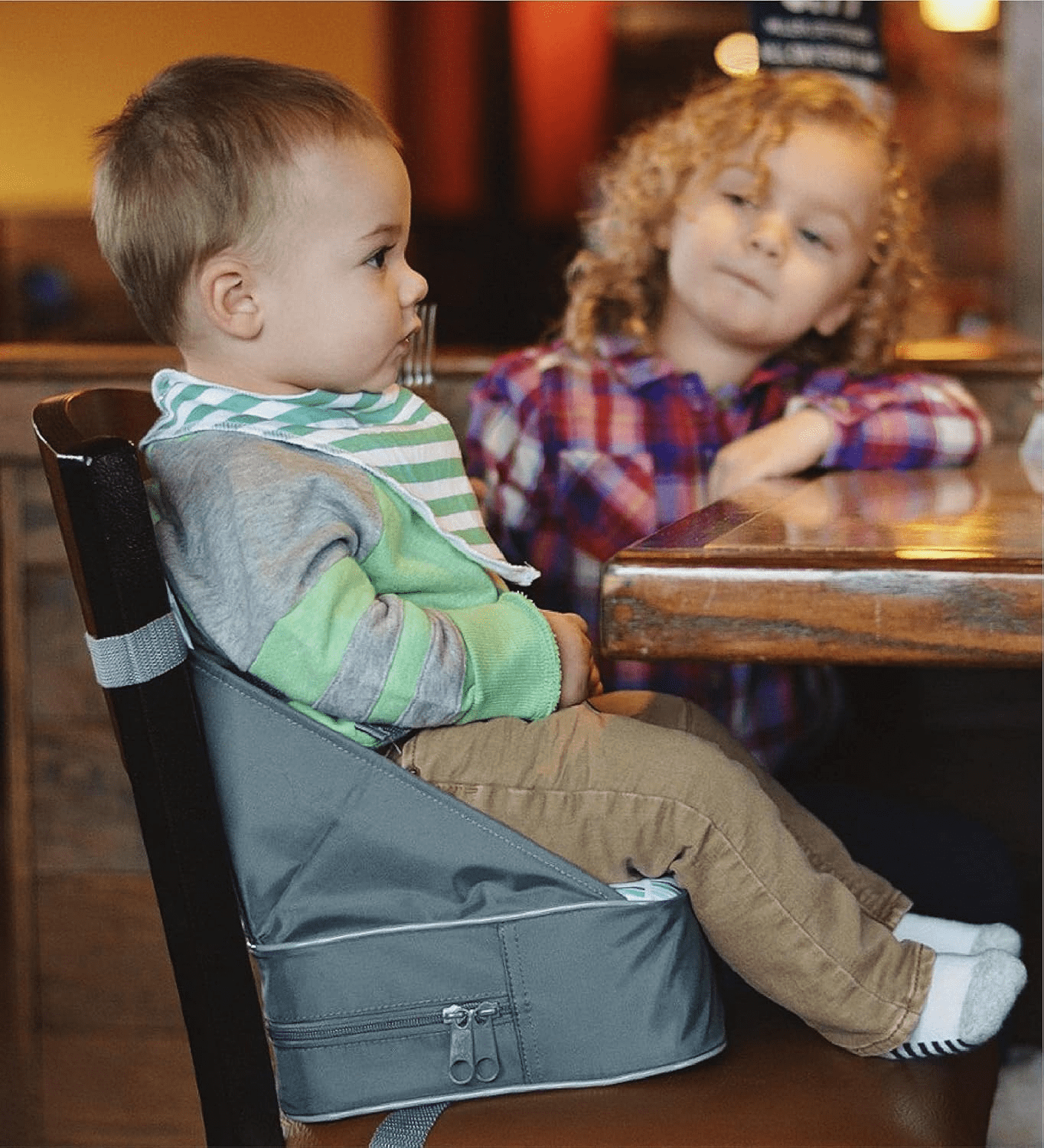 Nuby Easy-Go Lightweight High Chair Booster Seat, For 9 Months and up, Gray & Blue